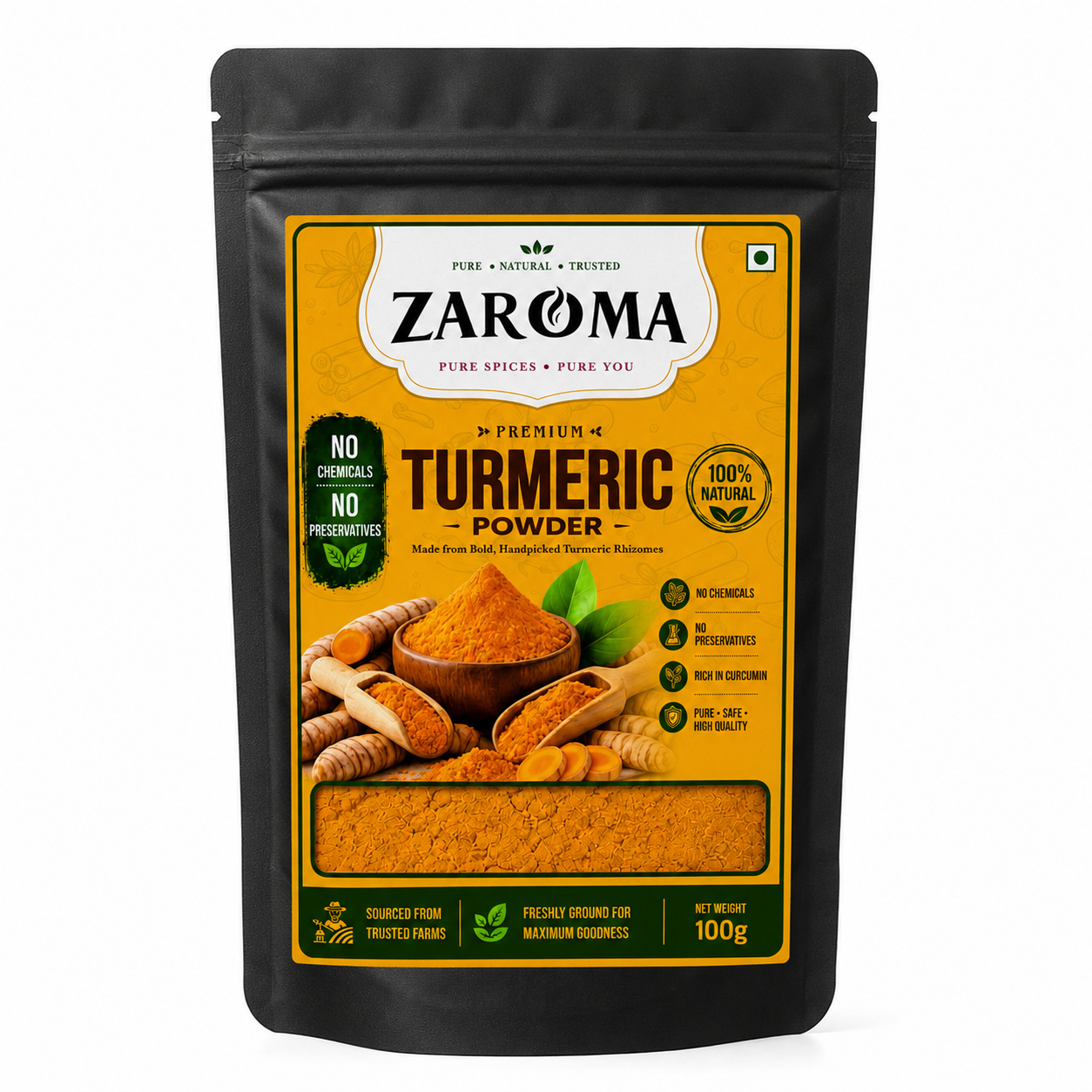 Zaroma Premium Turmeric Powder 100g | 100% Natural, Rich in Curcumin, No Chemicals chatgpt image jul 23, 2026, 02 18 06 pm
