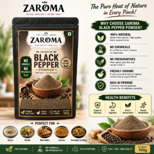 Zaroma Premium Black Pepper Powder 100g | Freshly Ground | 100% Natural & Pure